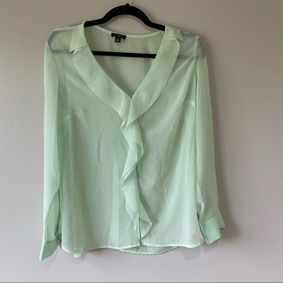 Ann Taylor Petite Sheer Green Blouse - Picture 3 of 8
